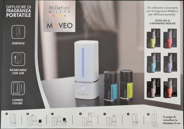 MILLEFIORI MILANO - MOVEO Diffusore di fragranza compatto, portatile e  ricaricabile con presa USB, disponibile in 2 colori *Bianco* e *Nero* -  Idea Casa Più