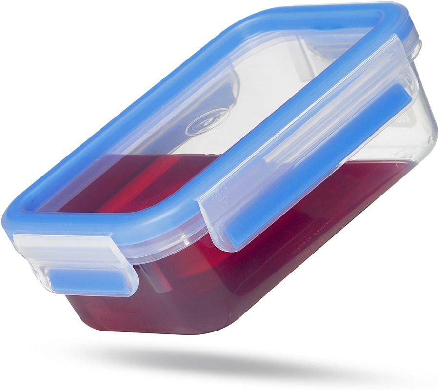 EMSA Contenitore per alimenti rettangolare con coperchio, 5,4 litri,  trasparente / blu, Clip & Chiudi - Idea Casa Più