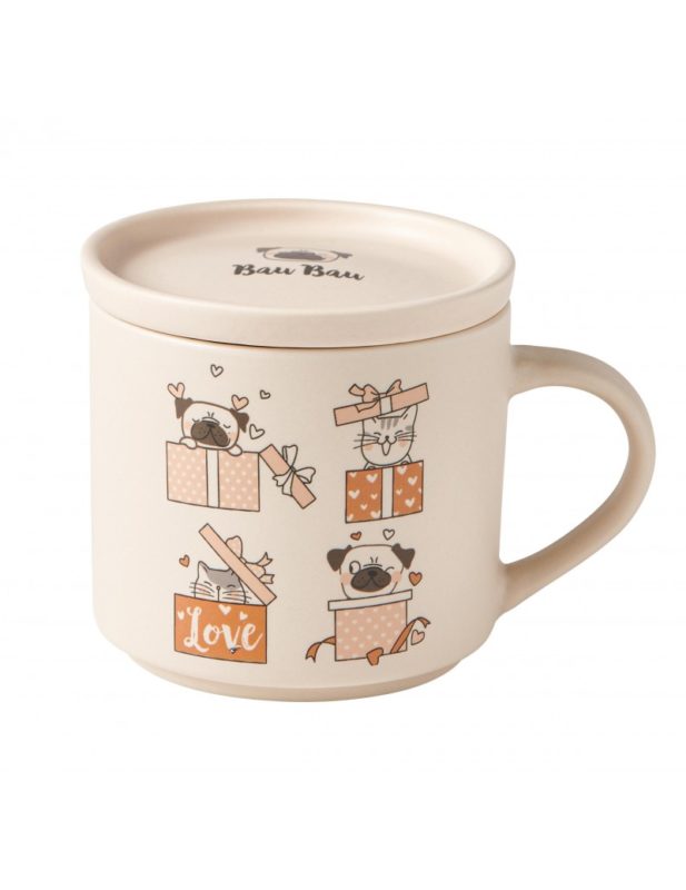 Brandani Set 2 Tazze Mug con Coperchio Colazione Cani Bone China 52286 Tortora Brandani Set 2 Tazze Mug con Coperchio Colazione Cani Bone China 52286 Tortora