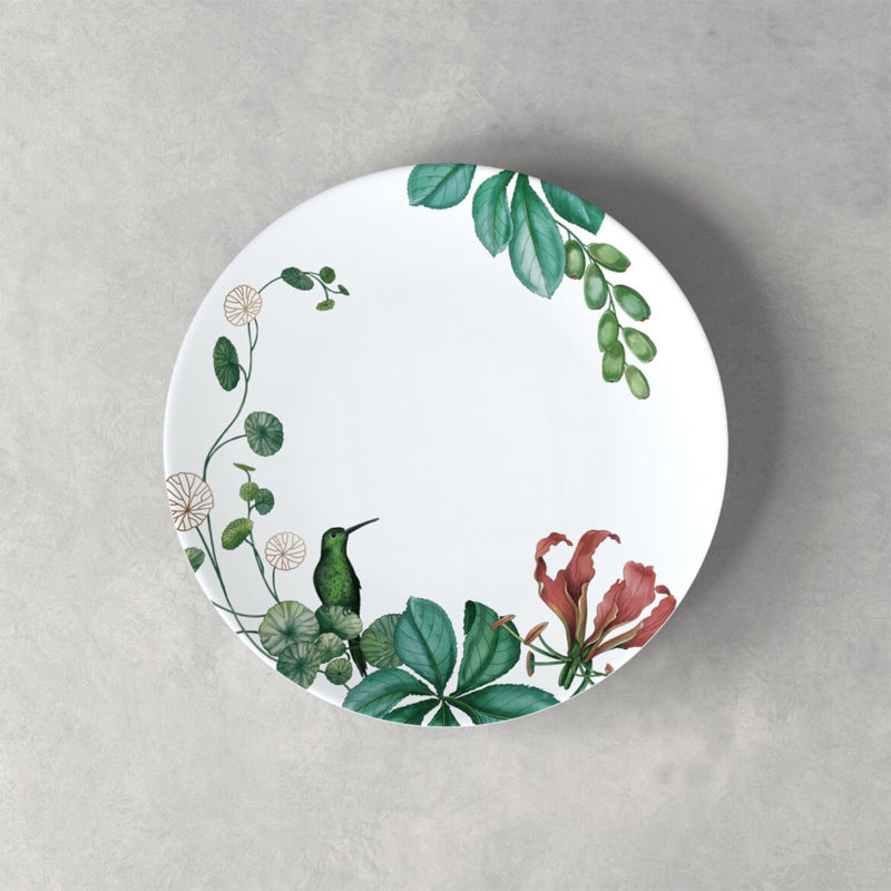 (image for) VILLEROY & BOCH – “AVARUA” 6 piatti da colazione con decorazioni naturalistiche *Bianco, verde e rosso*