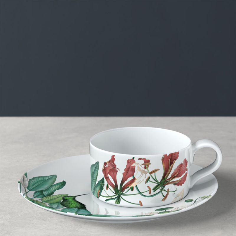 VILLEROY & BOCH - AVARUA Set 6 tazze da tè + piattini in porcellana con  decorazioni naturalistiche *Bianco, verde e rosso* - Idea Casa Più
