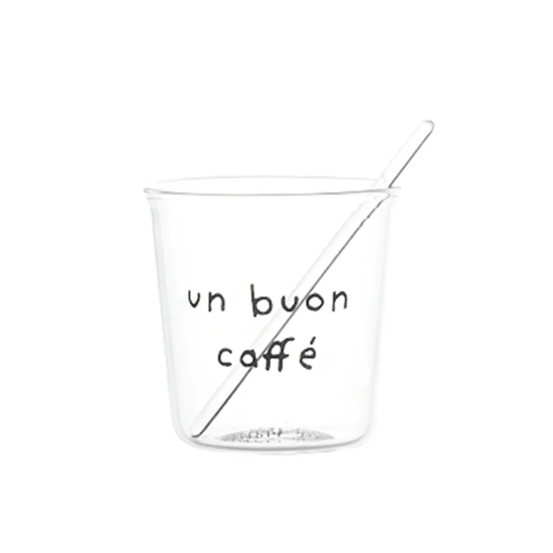 SIMPLE DAY - BUON CAFFÈ NERO Set 4 bicchieri per caffè espresso in vetro  decorato - Idea Casa Più