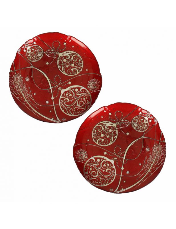 BRANDANI - REGALOMAGIA Set 2 piattini in vetro, 21 cm, *Rosso / oro* o * Bianco / oro* - Idea Casa Più