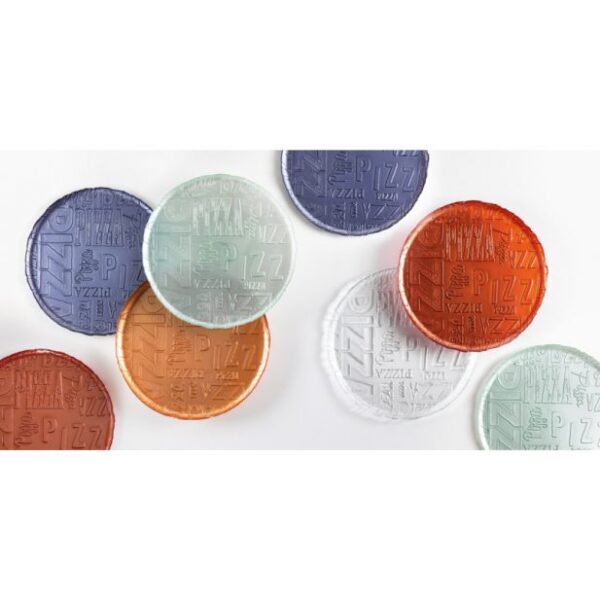 BRANDANI - Piatto per pizza in vetro decorato, disponibile nei colori *Arancio*, *Ocra*, *Avio*, *Acquamarina* e *Trasparente*