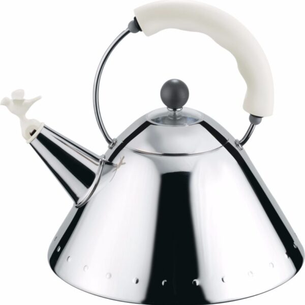 ALESSI - "9093" Bollitore con fischietto a forma di uccellino, in acciaio inox 18/10 e resina termoplastica, fondo in acciaio magnetico, adatto ai fornelli a induzione, *2 litri* - Bianco