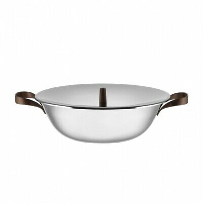 ALESSI - "EDO" Wok in trilamina con coperchio in acciaio inox 18/10 con manici e pomolo in acciaio inox 18/10 e rivestimento in pvd, *marrone*, ø 34 cm
