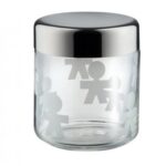 ALESSI - "GIROTONDO" Barattolo ermetico in vetro serigrafato con coperchio in acciaio inox 18/10, disponibile in 3 capacità, *75 cl*, *1 litro*, *1,5 litri* - 75 cl