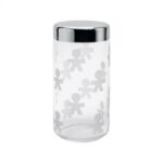 ALESSI - "GIROTONDO" Barattolo ermetico in vetro serigrafato con coperchio in acciaio inox 18/10, disponibile in 3 capacità, *75 cl*, *1 litro*, *1,5 litri* - 1,5 litri