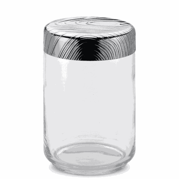 ALESSI - "VENEER" Barattolo ermetico in vetro con coperchio in acciaio inox 18/10 con decoro a rilievo,  disponibile in 3 capacità, *50 cl*, *75 cl*, *1 litro* - 1 litro
