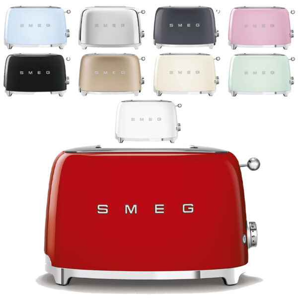 SMEG - Tostapane 2 fette disponibile nei colori *Grafite*, *Panna*, *Oro matto*, *Bianco*, *Cromo*, *Oro rosa*, *Rosso*, *Rosa*, *Verde*, *Azzurro*, *Oro* e *Nero*