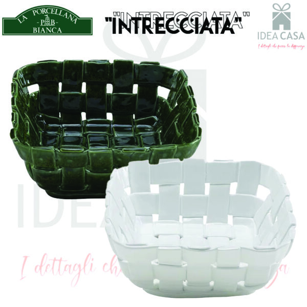 LA PORCELLANA BIANCA - "INTRECCIATA" Centrotavola quadrato in porcellana, *Bianco* o *Verde*