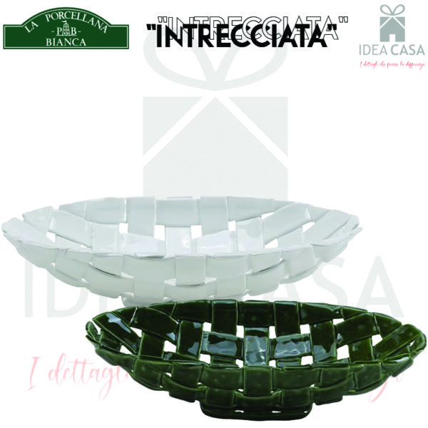 LA PORCELLANA BIANCA - "INTRECCIATA" Centrotavola ovale in porcellana, *Bianco* o *Verde*