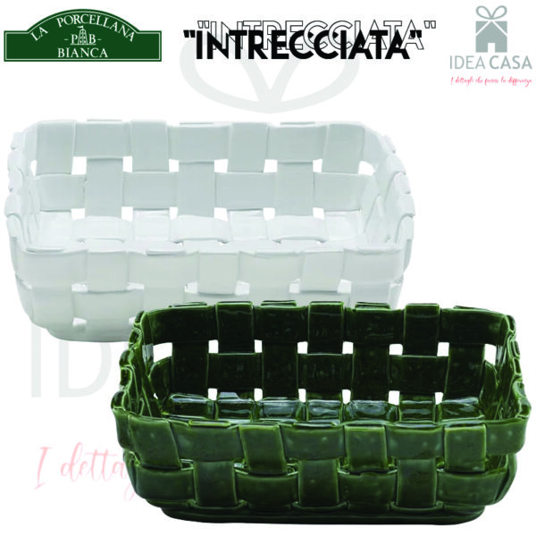 LA PORCELLANA BIANCA - "INTRECCIATA" Centrotavola rettangolare in porcellana, *Bianco* o *Verde*