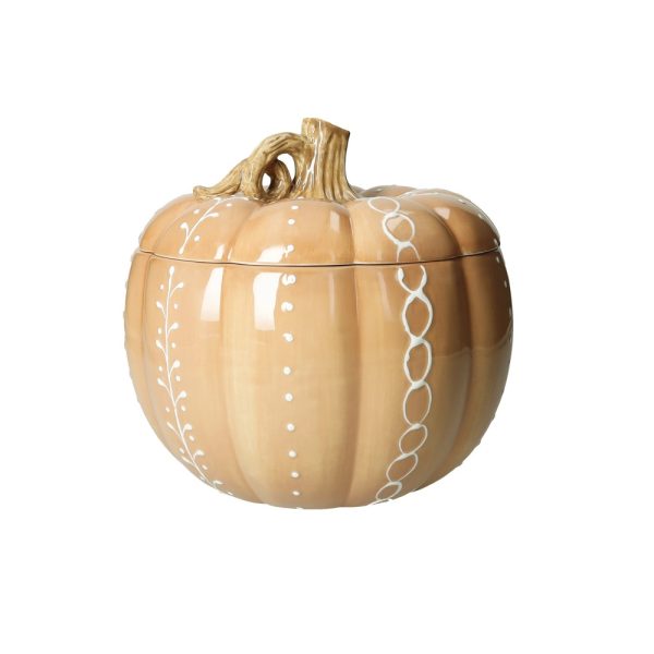 BRANDANI - "LE ZUCCHE" Barattolo a forma di Zucca arancione, in dolomite, con decori autunnali in rilievo