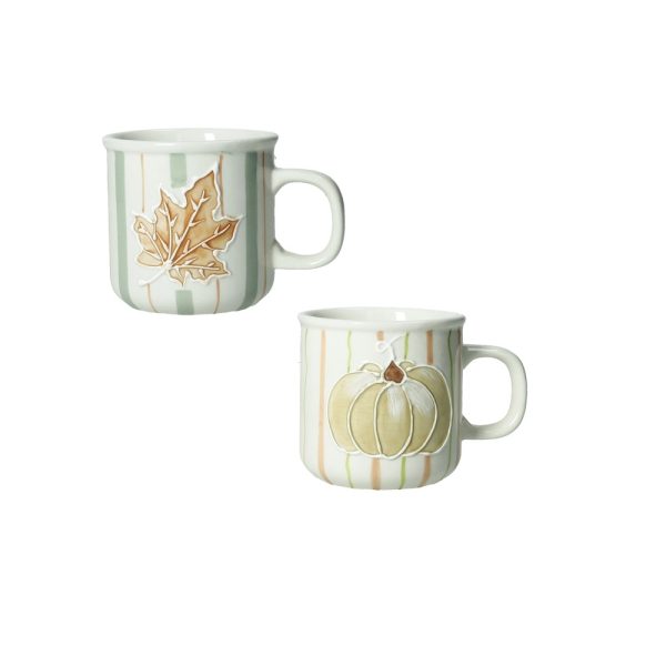 BRANDANI - "LE ZUCCHE" Set 2 tazze Zucca e Vite, con decori autunnali