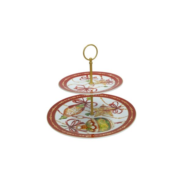 BRANDANI - "GIOCO DI LUCI" Alzata in porcellana con asta in metallo dorato