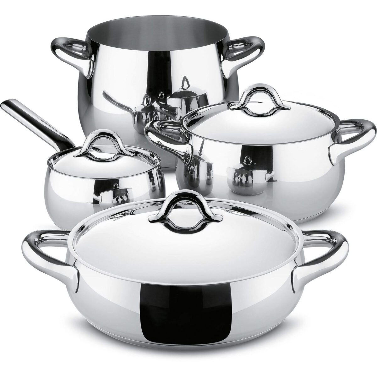 ALESSI - "MAMI" Batteria 7 pezzi in acciaio inox 18/10 con fondo in acciaio magnetico con finitura lucida269. - immagine 1