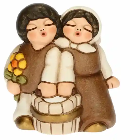 THUN - bimbi con latte in ceramica, bianco, "presepe classico"