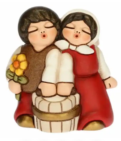 THUN - bimbi con latte in ceramica, rosso "presepe classico"