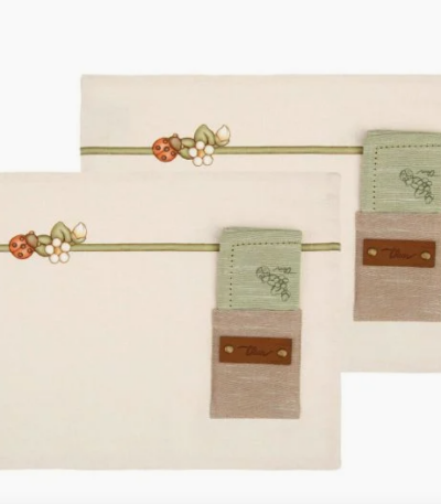 THUN - "COUNTRY BLOOM" Set 2 tovagliette in cotone con tasca e tovagliolo