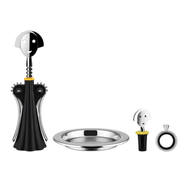 ALESSI - "ALESSI & WINE" Set regalo per vino composto da: cavatappi, tappo, salvagoccia, sottobottiglia
