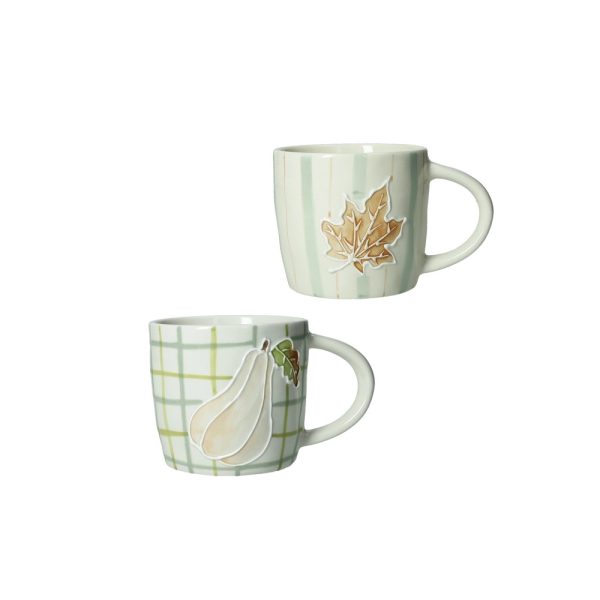 BRANDANI - "LE ZUCCHE" Set 2 mug in stoneware Zucca e Vite, con decori autunnali