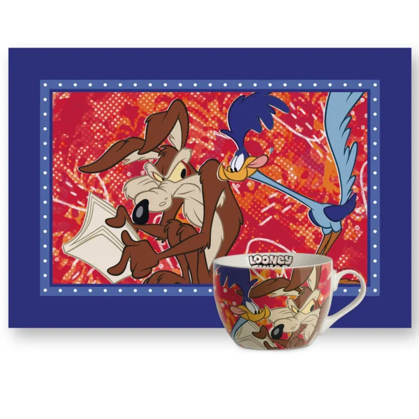 Set tazza da colazione e tovaglietta Willy il Coyote e Beep Beep (Road Runner) di Egan