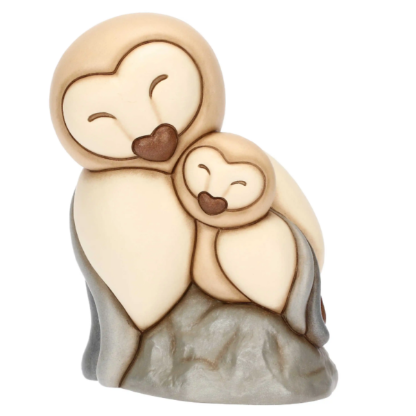 THUN - Barbagianni Barbi con piccolo in ceramica grande