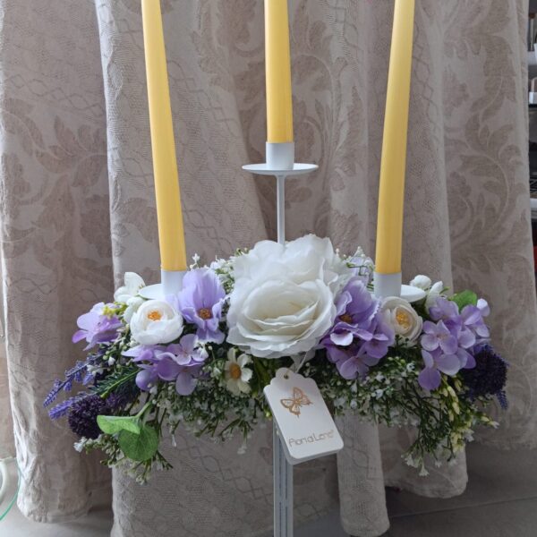 Candeliere in ferro con decoro floreale h.50cm Fiori di Lena