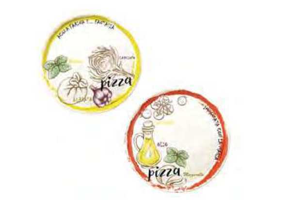 Set 2 piatti pizza Acqua e Farina, rosso e giallo
