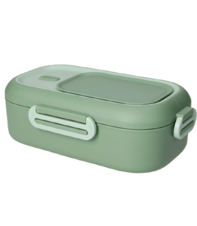 Lunch box con doppio comparto e posate verde salvia inox e silicone Brandani