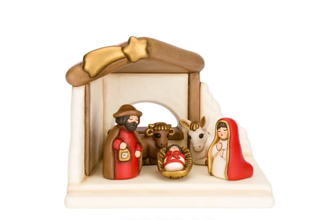 thun - kit capanna, sacra famiglia , bue e asinello rosso