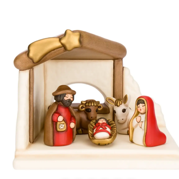 thun - kit capanna, sacra famiglia , bue e asinello rosso
