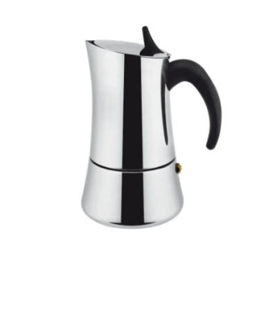 Caffettiera 4 tazze inox con manico nero