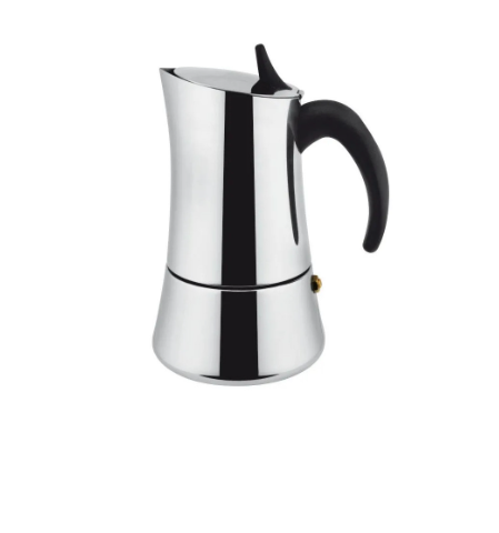 Caffettiera 4 tazze inox con manico nero Caffettiera 4 tazze inox con manico nero