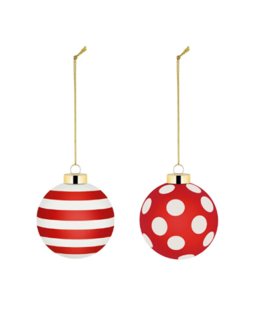Set palla di Natale Alessi con righe e pois rossi