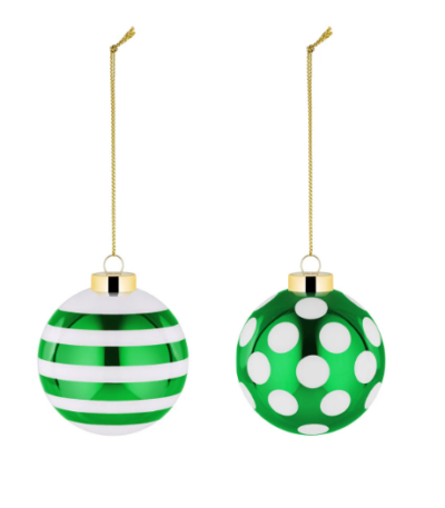 Set palle di Natale con righe e pois verdi