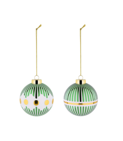 Set palline di Natale con righe verdi