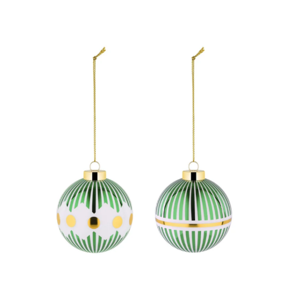 Set palline di Natale con righe verdi