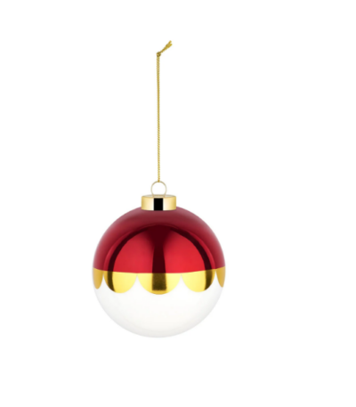 Palla di Natale Alessi con decoro rosso oro e bianco