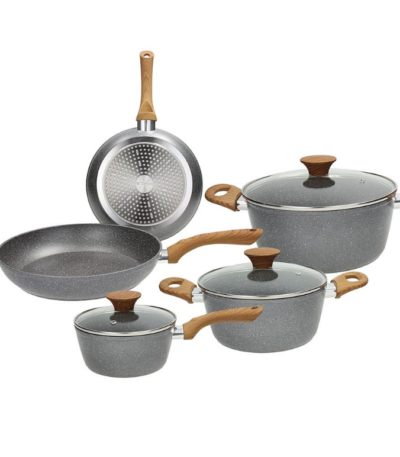 Batteria di pentole e padelle 8 pezzi Alluminio Grigio Linea Stone&Wood