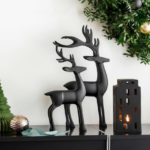Statua cervo nero in alluminio h. 44 cm