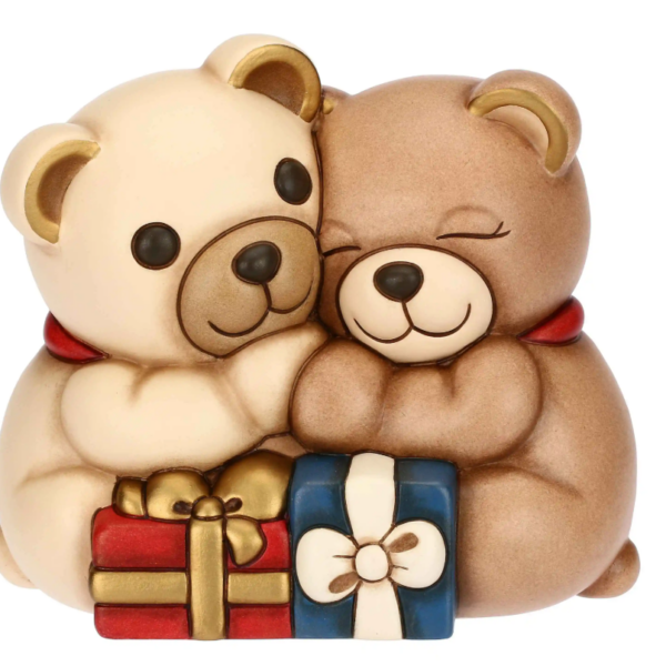 THUN - COPPIA TEDDY NATALE CON REGALINI IN CERAMICA
