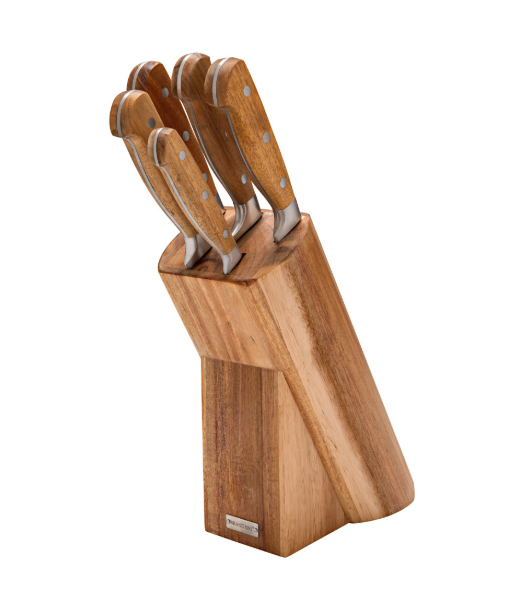 Ceppo acacia con 5 coltelli inox